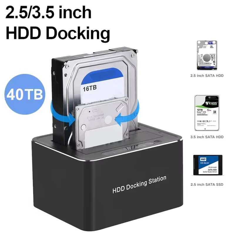 Docking station per HDD da 2,5/3,5 pollici USB 3.0 a SATA Custodia per HDD da 2,5/3,5 pollici Harddrive esterno dual-bay da 5 Gbps per accessori per PC