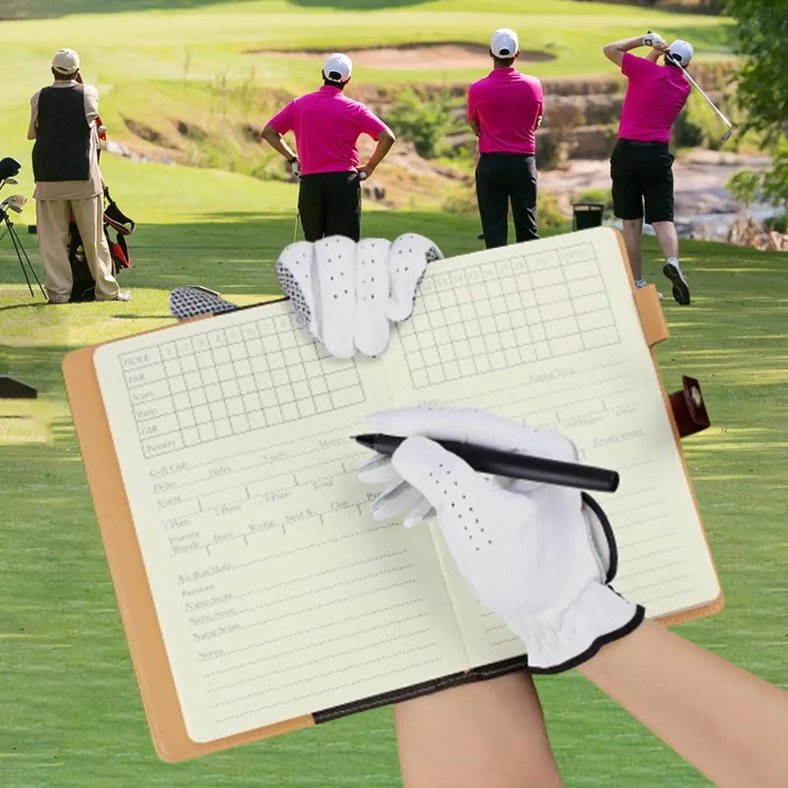 Golf Scorecard Book PU Leather Journal Log Book with Pen Insertable Design for Sport Golf Accessories and Gifts