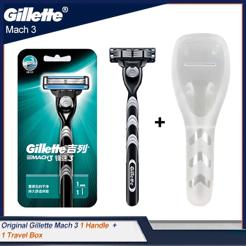Original Gillette Mach 3 Men's Manual Razor Satin Safety Razor Face Barba Hair Removal with Spare Blades Travel Box