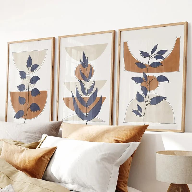 Boho Orange Blue Leaves Sun Geometry Wall Art Canvas Painting Abstract Posters And Prints Pictures For Living Room Bedroom Decor