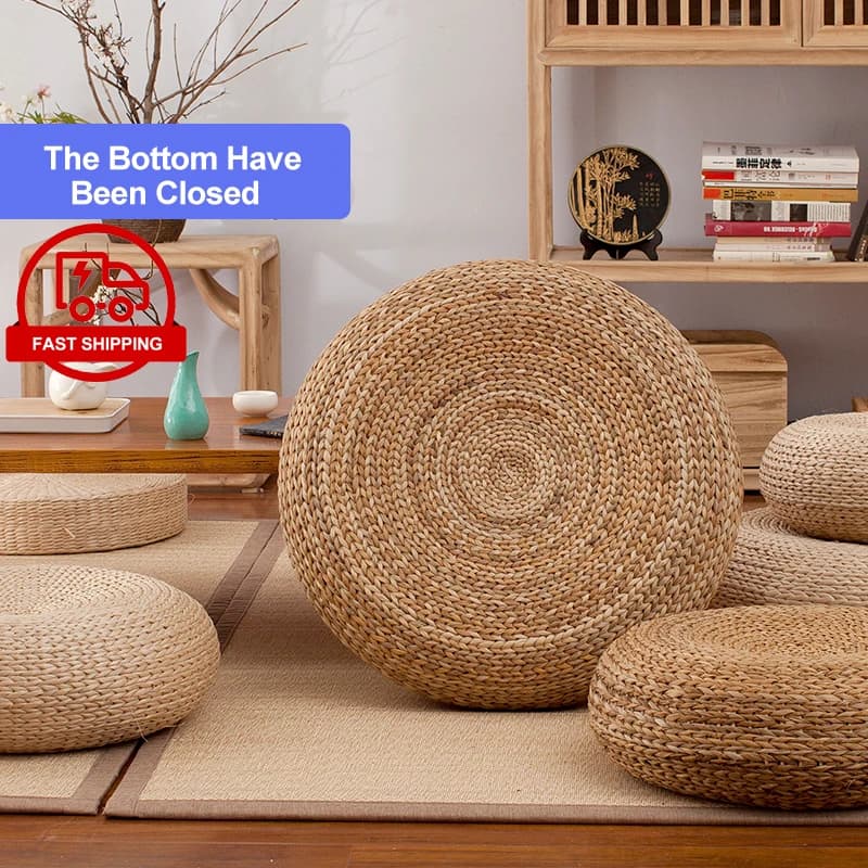 Japanese Style Thicken Futon Meditation Cushion Tatami Rattan Round Yoga Cushion Natural Straw Woven Kowtow Cushion Home Decor