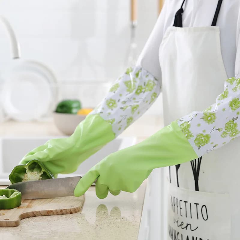 1 paio di guanti per pulizia riutilizzabili, guanti per pulizia da cucina con fodera in peluche, guanti per lavare i piatti domestici, antiscivolo, impermeabili