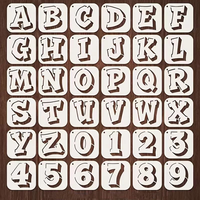 36PCS 2.95 inch Letter and Number Stencil Set for DIY Painting, Reusable PET Alphabet Templates for Scrapbooking, Card Making an