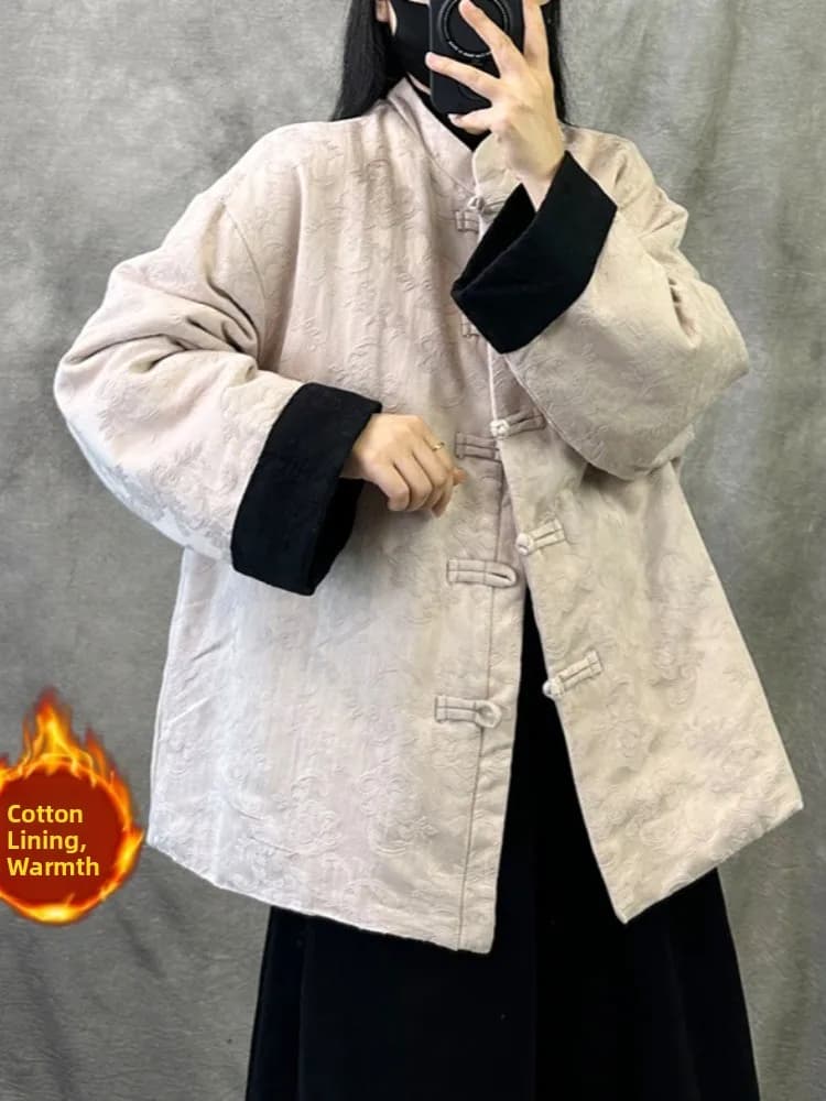 Giacca Calda in Cotone da Donna, Cappotto Invernale Stile Tang, Spesso, con Collo Alto Ricamato, Imbottito in Cotone, Stile Tradizionale Cinese