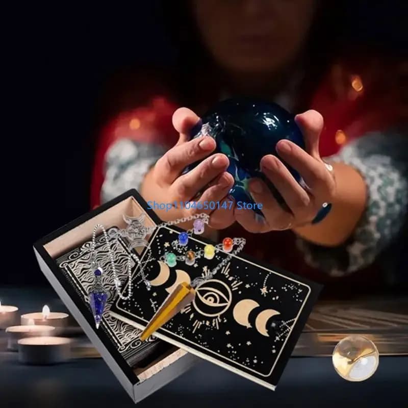 Scatola portatile per carte dei tarocchi Custodia per astrologia e divinazione Contenitore per carte in legno con portacarte per