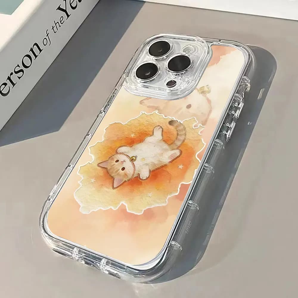Warm Watercolor Bell Cat Phone Case For iPhone 13 14 15 12 11 16 18 17 Pro Max 7 8 15 16 Plus 18 17 X XS XR Air Mirror TPU Cover