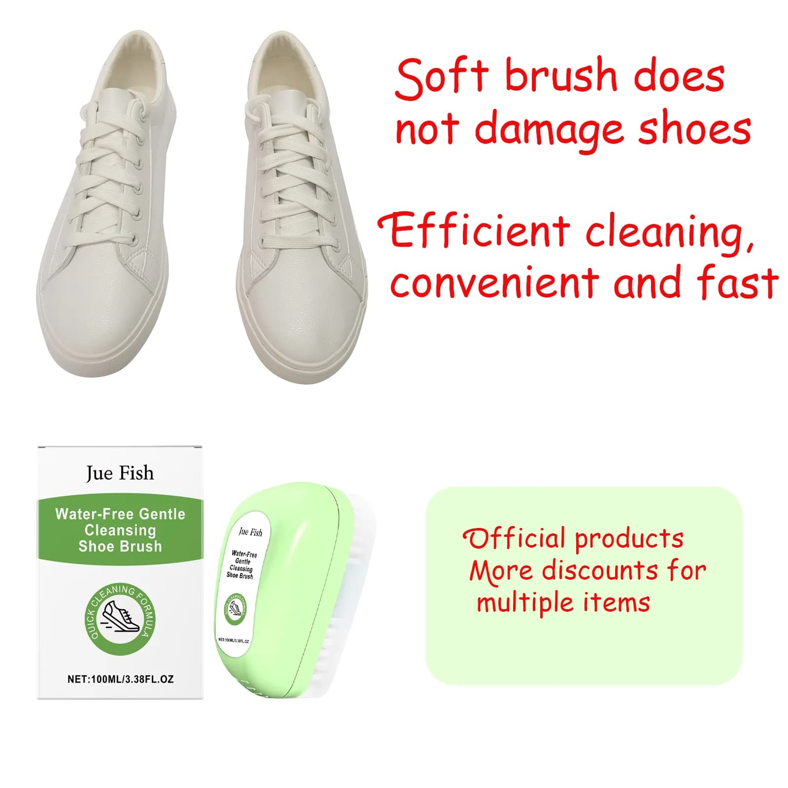 Detergente per scarpe da ginnastica Jue Fish White (spazzola portatile inclusa) - Formula sicura per scarpe per la rimozione di macchie e ingiallimento