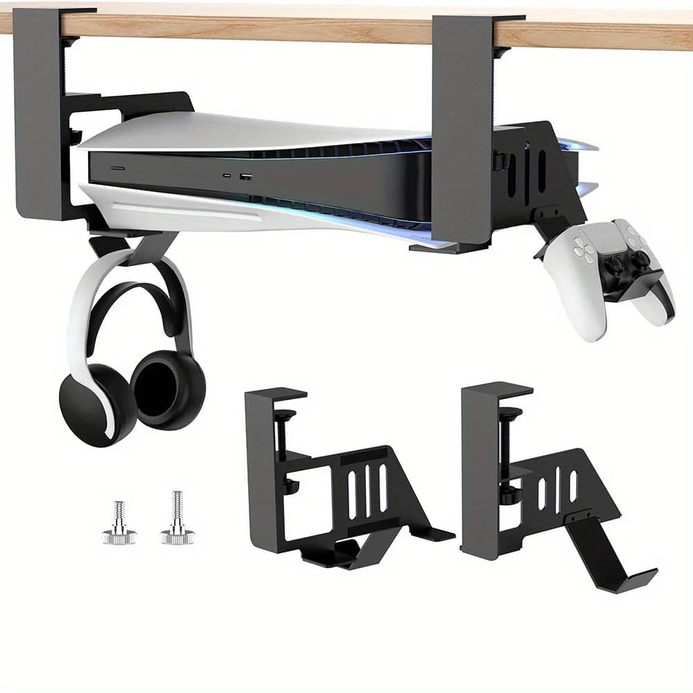 Supporto in metallo orizzontale, kit di archiviazione sotto scrivania per console PS5/PS5 Slim, edizioni con disco e digitali, accessori estensibili
