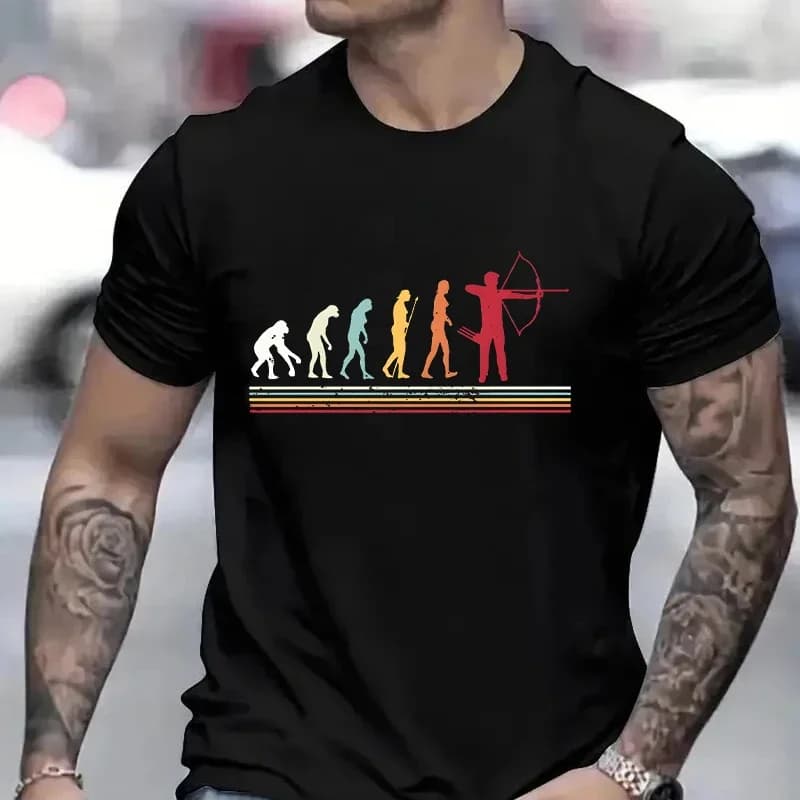 Archer Tiro con l'arco Evoluzione T-shirt per uomo Caccia estiva Arco Frecce Archer Divertente Grafica Top Abbigliamento oversize da uomo Streetwear