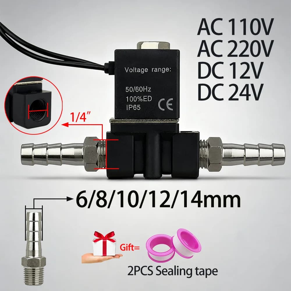 DC12/24V AC110/220V Normalmente Chiuso 1/4 "Silenzioso Senza Olio Bidirezionale Normalmente Chiuso Elettrovalvola Pneumatica 304 Giunto