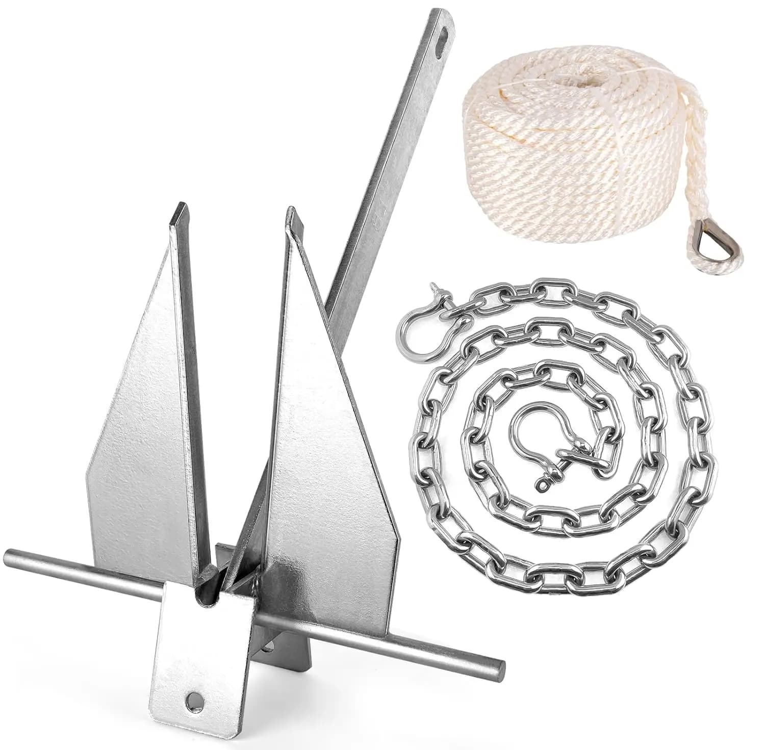 Kit Ancora Robusta da 13 Libbre con Catena e Corda per Barche, Pontoni, Coperta, Vele, Pesca