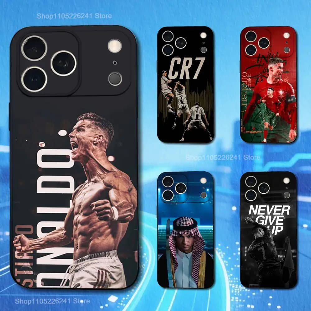 Football R-RoNalDo-ES CR7 phone case for iPhone 17,16,15,14,13,12,11,Plus,Pro Max,XS,X,XR,SE,Mini,8.7, soft black silicone