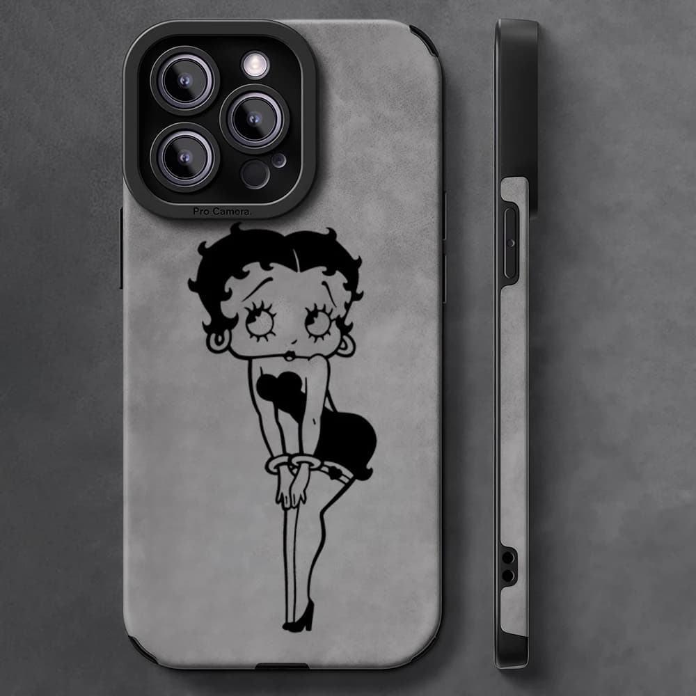 Custodia per telefono antiurto in pelle di agnello di lusso per IPhone 17 16 Pro Max Air 15 14 13 Max Boop Charm B-BettyS