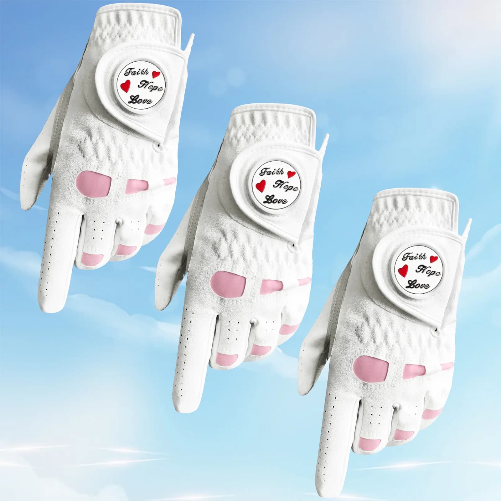 Guanti da golf in pelle da donna da 3/6 pezzi con segnapalla, guanti da donna per mano sinistra e destra per golfisti mancini e destrorsi, presa extra