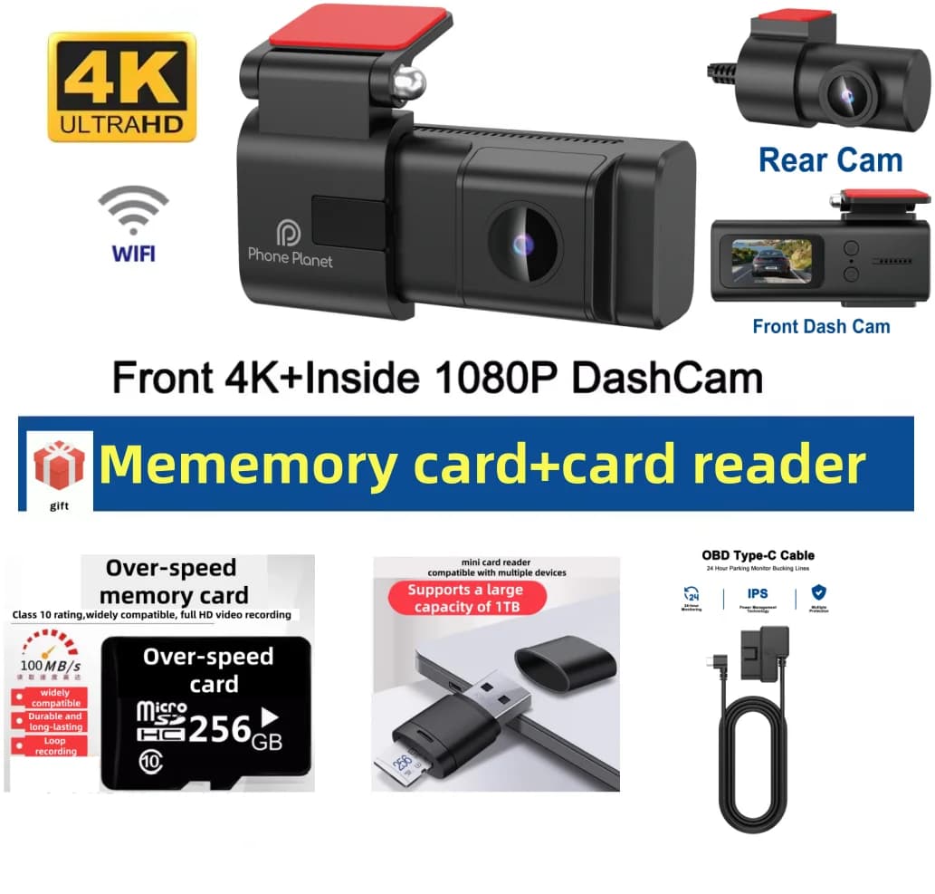 Dash Cam Intelligente 4K UHD, Videocamera per Auto DVR con Visione Notturna, Registratore Video WDR con Sensore G, Angolo di Visione 140°, Supporto per Grande Memoria