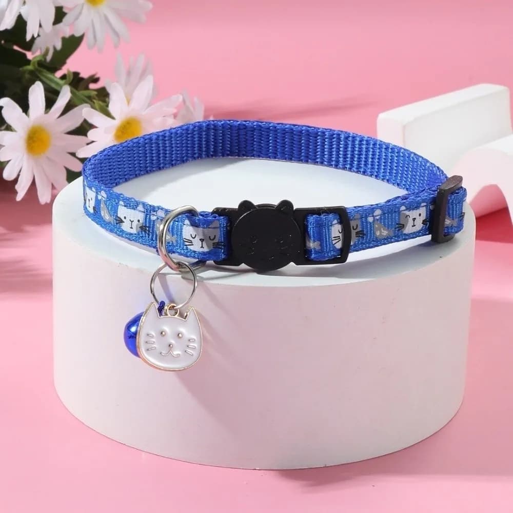 Cute Adjustable Cat Collars Bell Cat Pattern Kitten Necklace Cartoon Quick Release Buckle Pet Collar For Cats