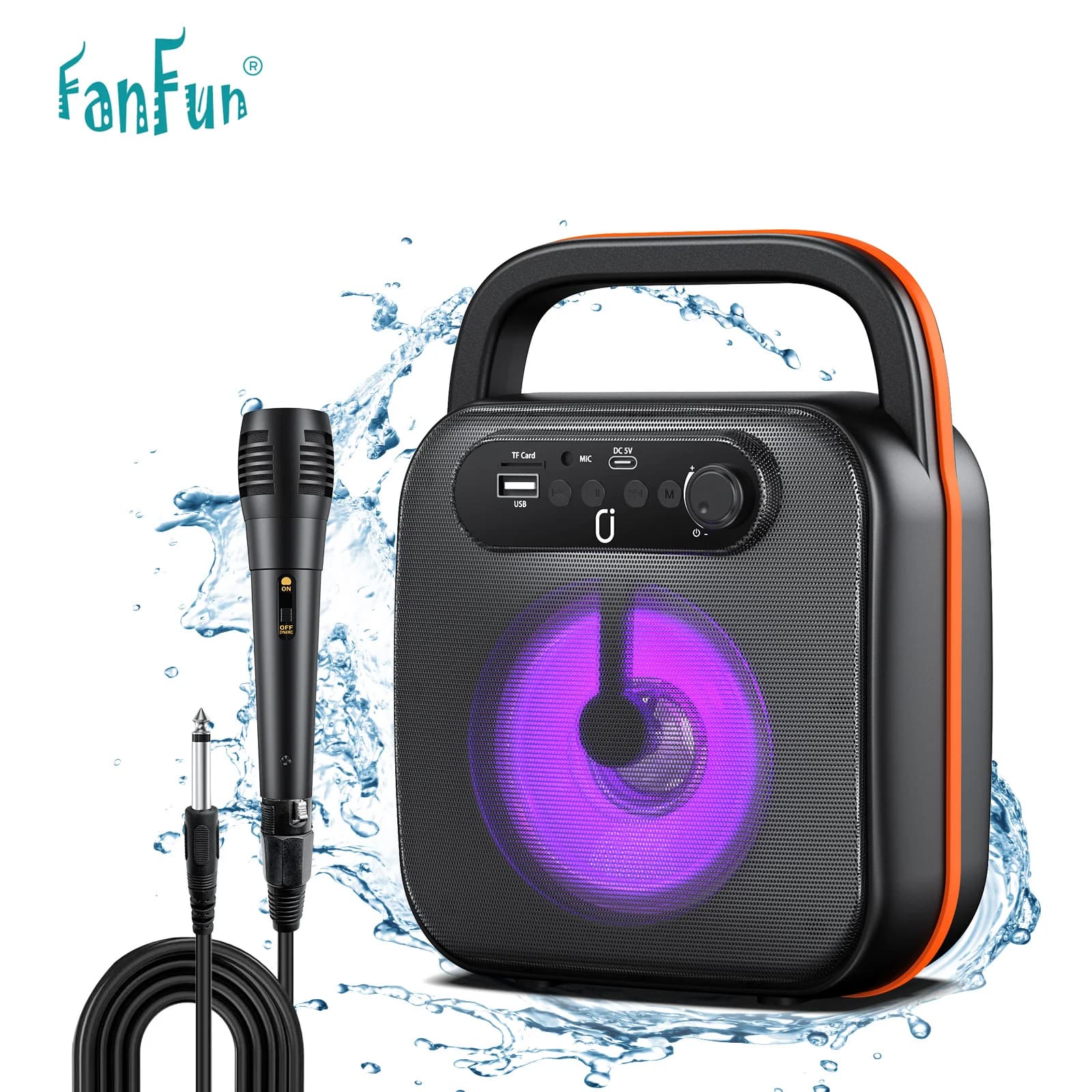 Macchina per karaoke FanFun per adulti e bambini, altoparlante cablato con 1 microfono, altoparlante portatile per karaoke con luci DJ