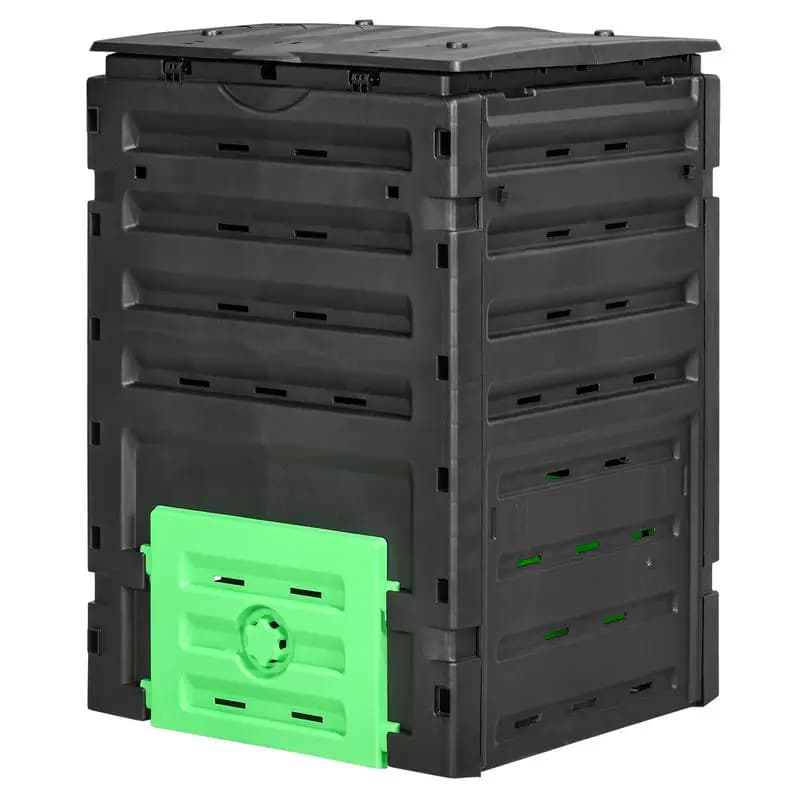450L Garden Composter, Compost Bin for Garden, 80 Ventilation Holes and 2 Sliding Doors, 69 X 71 X 103 Cm, Black