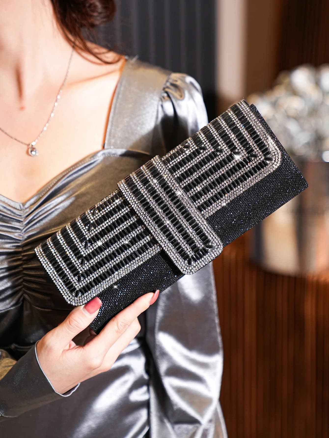 Borsa da sera di lusso con glitter, borsa da sera con strass, elegante borsa da banchetto lucida