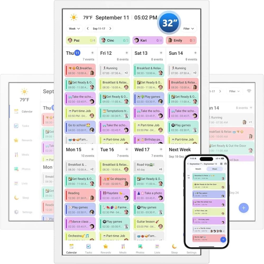 Calendario Digitale da Parete 32 Pollici con Spedizione USA, Pianificatore Settimanale e Mensile Intelligente con Schermo Touch IPS