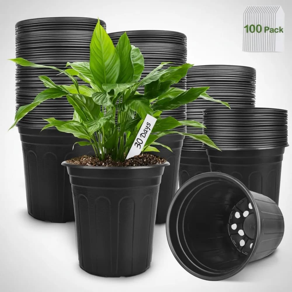 Confezione da 100 vasi per piante in plastica da 1 gallone con fori di drenaggio, ideali per piantine, piante grasse e appassionati di giardinaggio