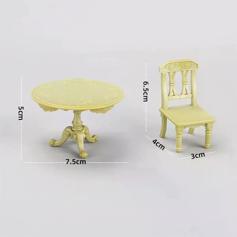 Set di Mobili in Miniatura 1/12 per Casa delle Bambole: Tavolo Doppio, Sedia e Tavolo Rotondo in Legno, Modellini Realistici per Casa delle Bambole