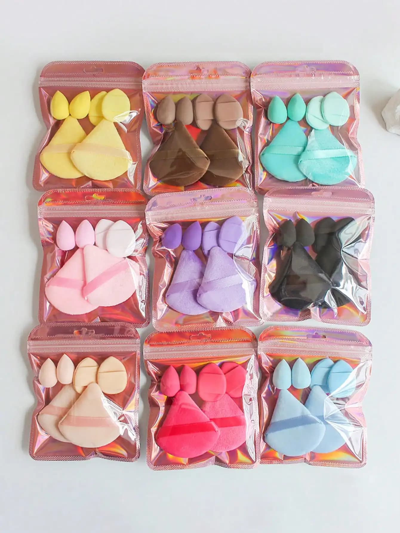 6Pcs Laser bag triangle powder puff, beauty egg set, reusable multi-functional makeup tools, suitable for foundation make-up, ma