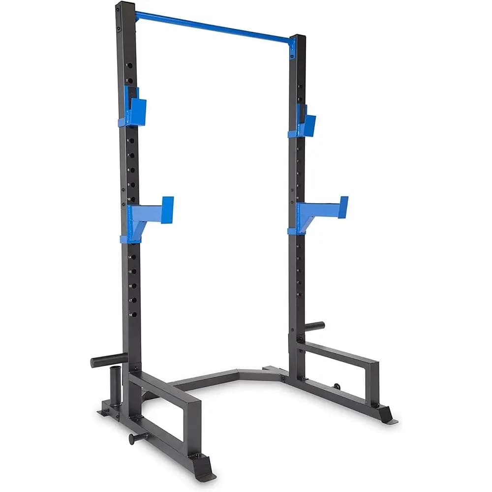 Deluxe Power Cage with High Weight Capacity, J Hooks, Safety Spotter Arms, Plate Storage, and Bar Storage