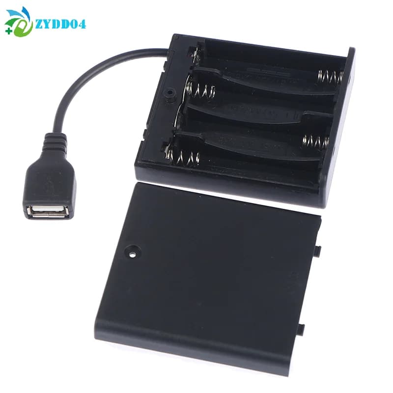● 1 pz. Scatola porta batterie USB 4 x AA per strisce LED 5V, mini alimentatore USB