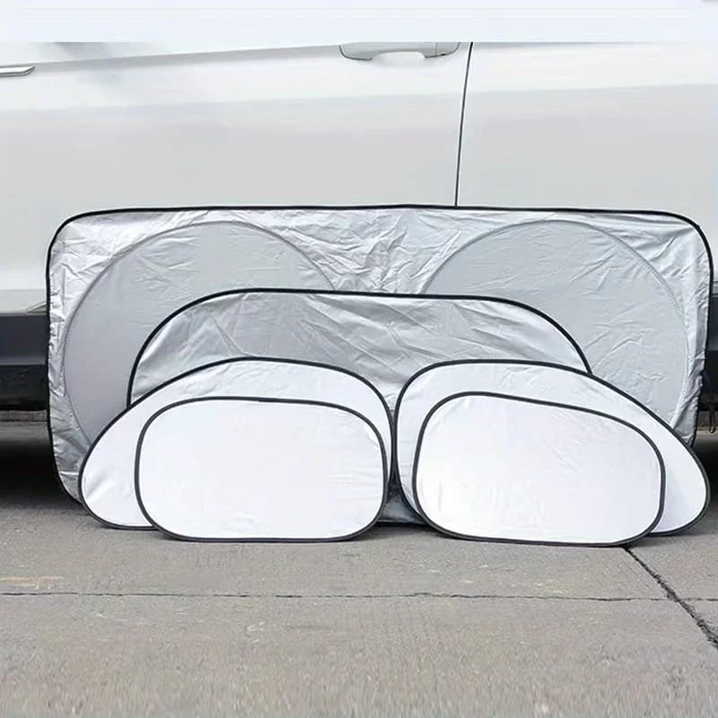 6 Pezzi Parasole Pieghevole Riflettente Argento per Parabrezza Auto, con Ventosa, Tenda Parasole Protettiva
