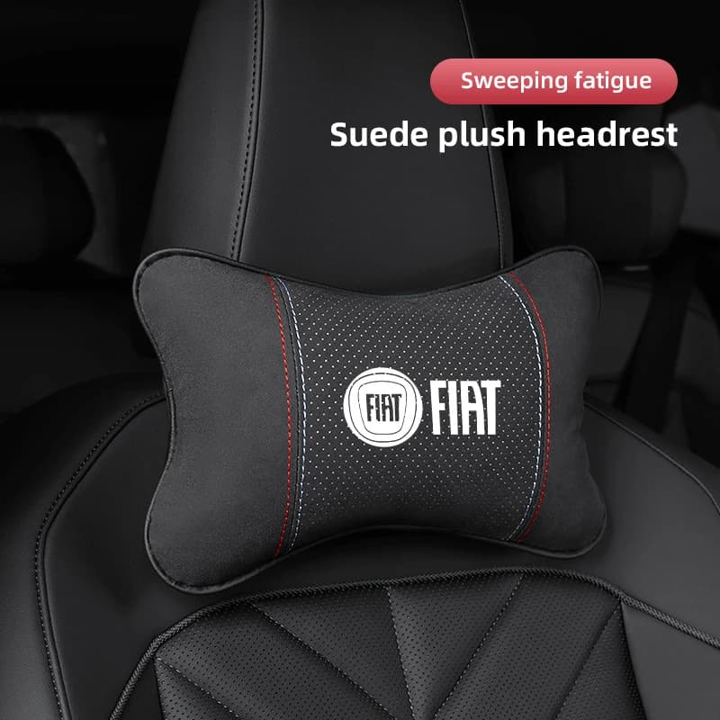 Cuscino Poggiatesta e Supporto Lombare in Pelle Scamosciata per Fiat 500, Punto, Panda, Stilo, Bravo, Freemont, FR, Abarth - Protezione Spinale