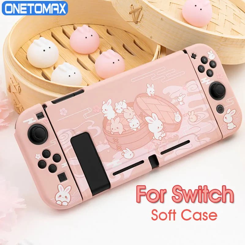 Game Console Protective Case for Nintendo Switch Cute Pink TPU Soft Slim Shell Cover for Nintendo Switch Joy-Con with Back Girp