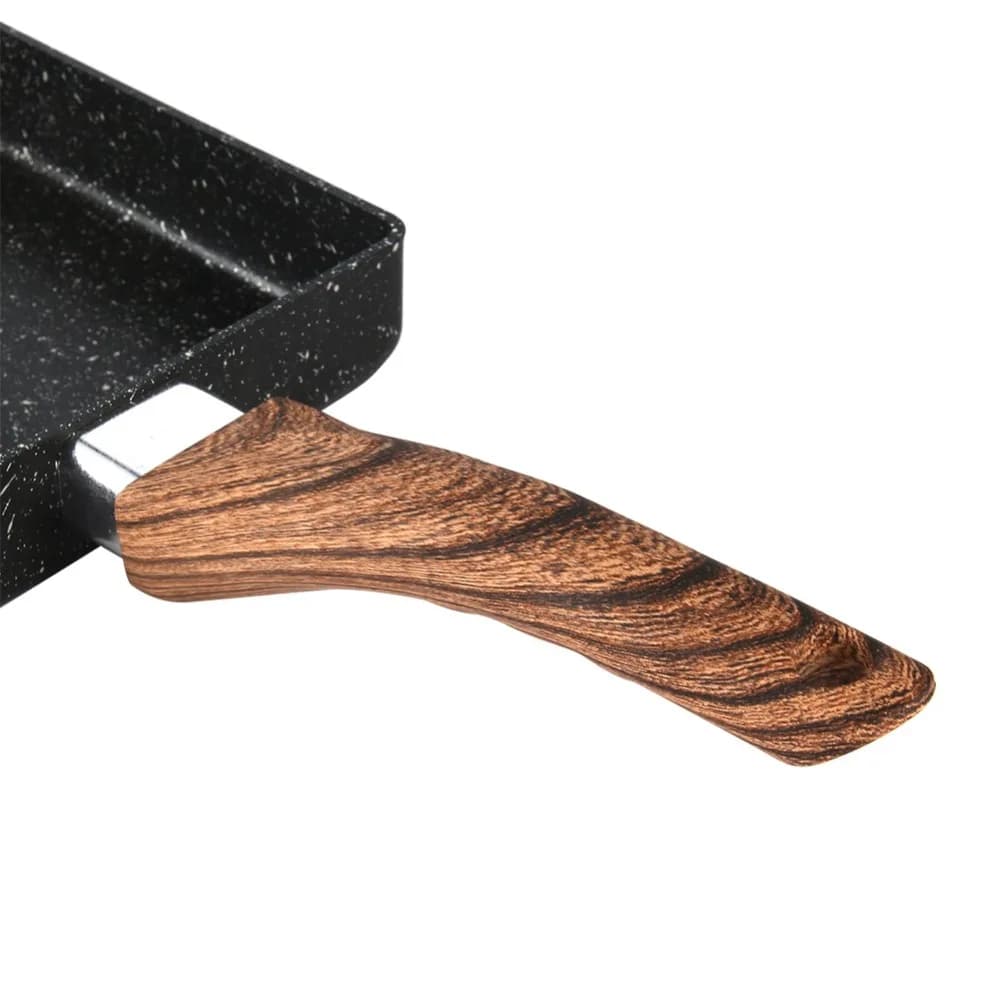Padella Antiaderente per Tamagoyaki, Rettangolare, Portatile, con Manico in Legno Anti-scottatura, per Omelette e Uova Arrotolate, Utensile da Cucina