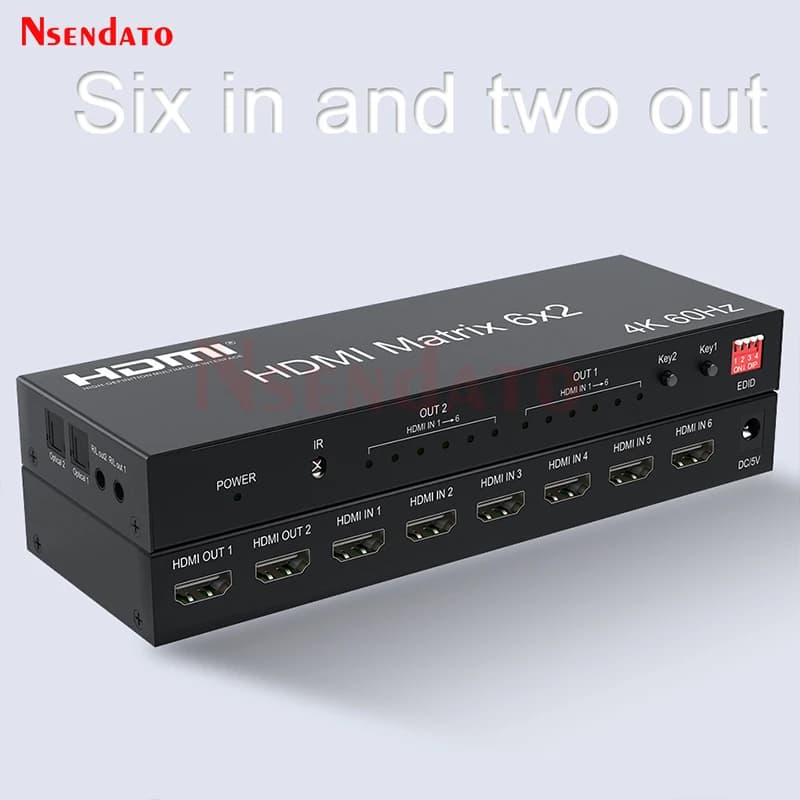 HDMI Matrix 6x2 4K 60Hz, Splitter HDMI 6 inputs 2 outputs with HDMI Audio Video Switcher for PC Monitor