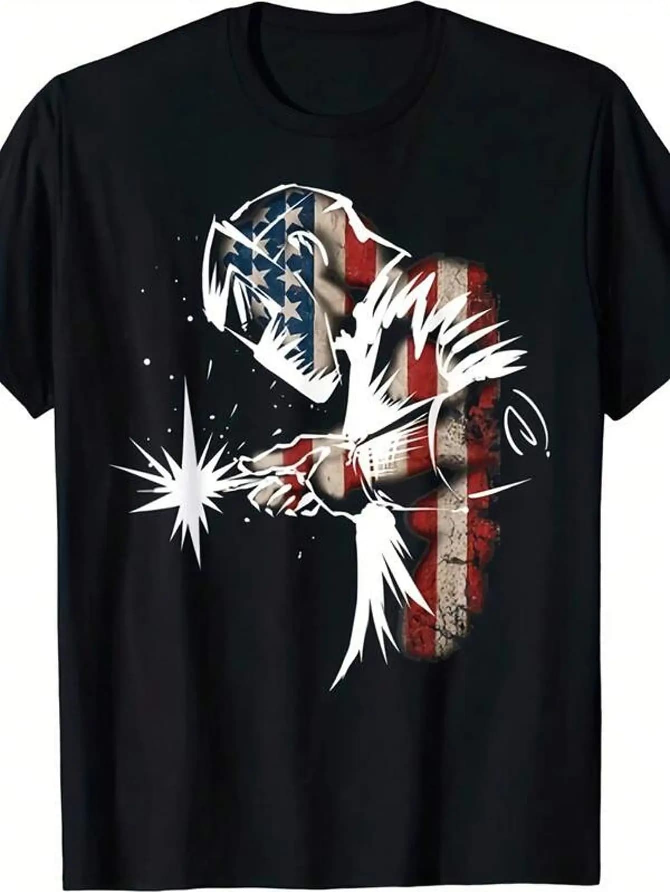 Top PickLocalMen'S & Women'S Patriotic Welder American Flag T-Shirt - Heavy-Duty Welding Graphic Tee With Welding Helmet & Arc Weld Design, All-Season Comfort, Durable Workwear For Welders, 4th Of