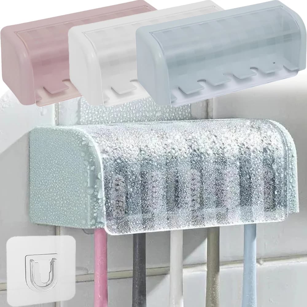 5 Slots Storage Frosted Plastic Adhesive Toothbrush Holder Waterproof Dustproof Traceless Wall Mount Bathroom Organizer Durable