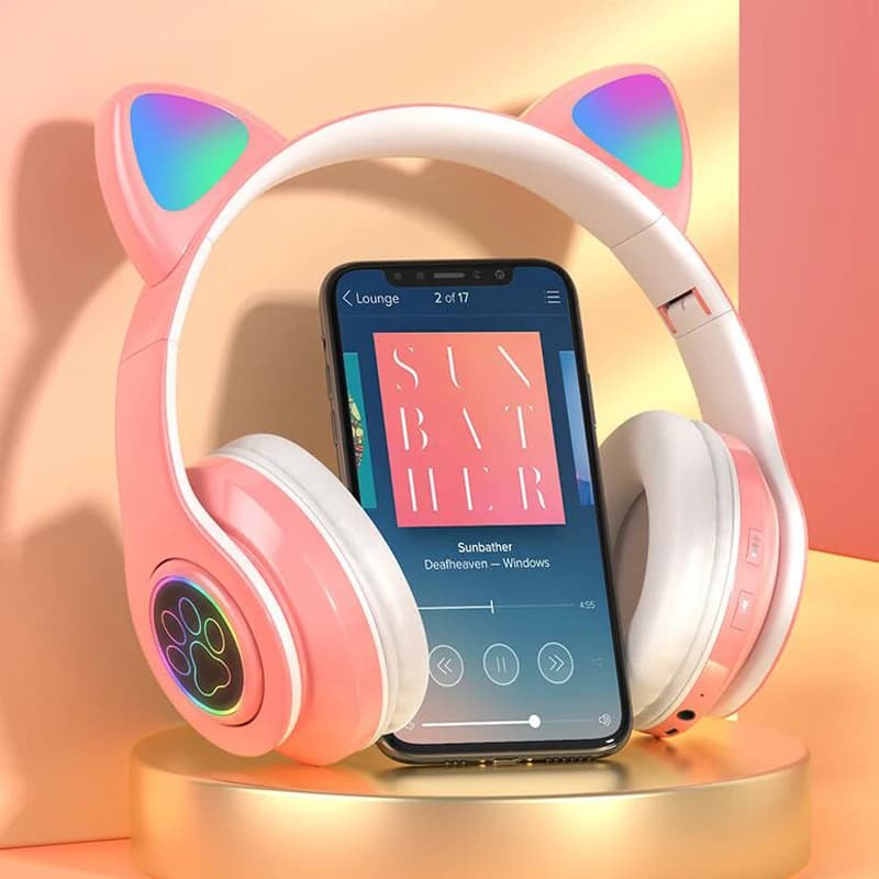 Cute Cat Ear cuffie Bluetooth LED Light Flash cuffie Wireless pieghevoli Stereo con microfono TF FM per bambini Kid Girl Gifts