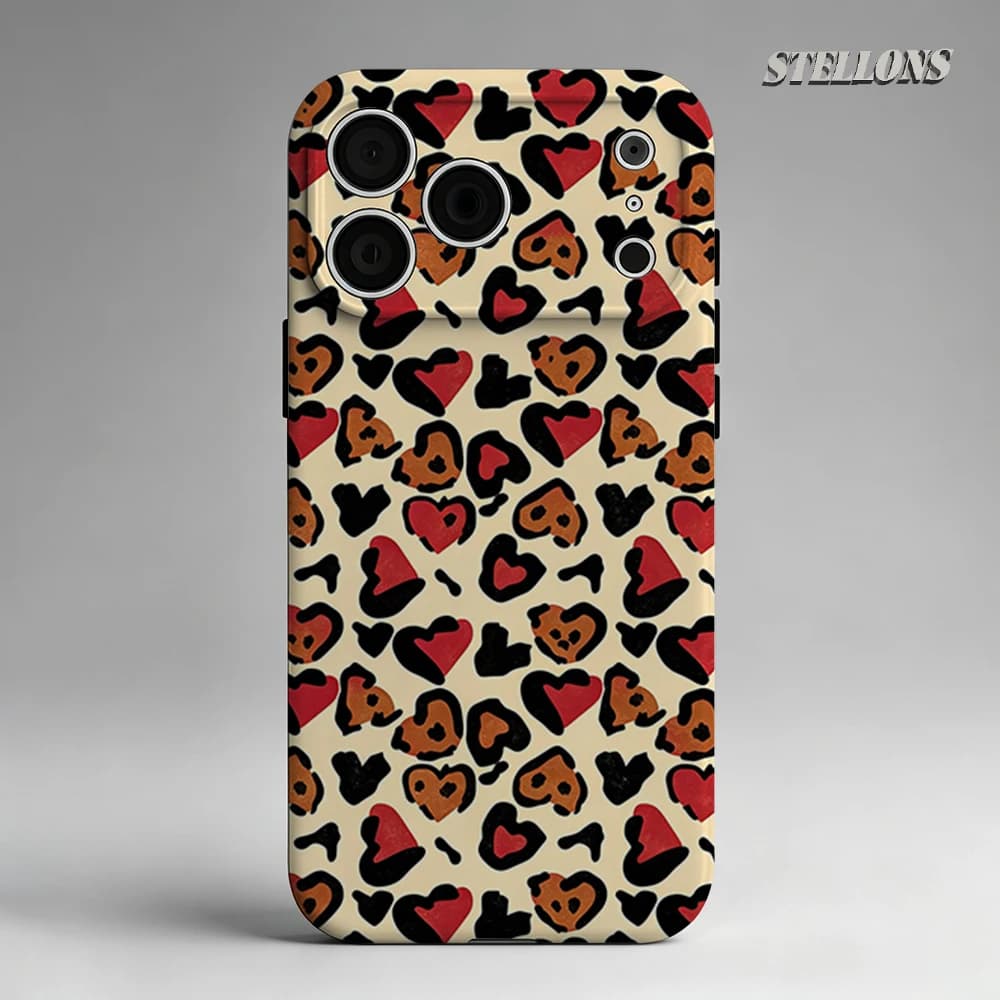 Custodia per telefono Leopard Heart magnetica per iPhone 17 16 15 14 13 Pro Max Plus, custodia robusta a strato singolo/doppio