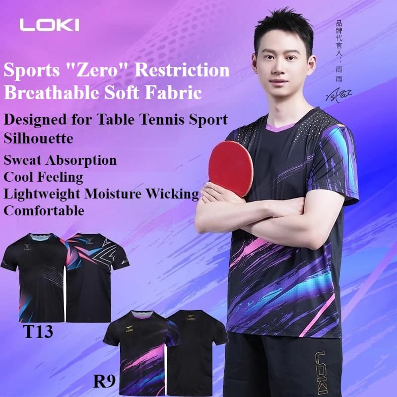 LOKI T-shirt da ping pong Uomo Donna Zero Restriction T-shirt sportiva traspirante ad asciugatura rapida con scollo a V Ping Pong Manica corta Taglia dalla S alla 4XL