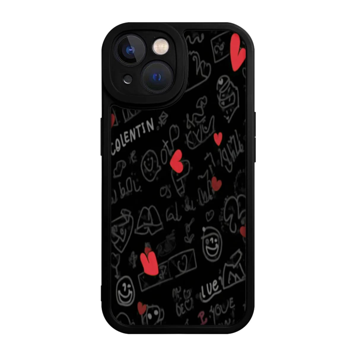 Phone Case Black Doodle Hearts And Names Pattern For Iphone X To Iphone 16 Pro Max Daily Use And Gift