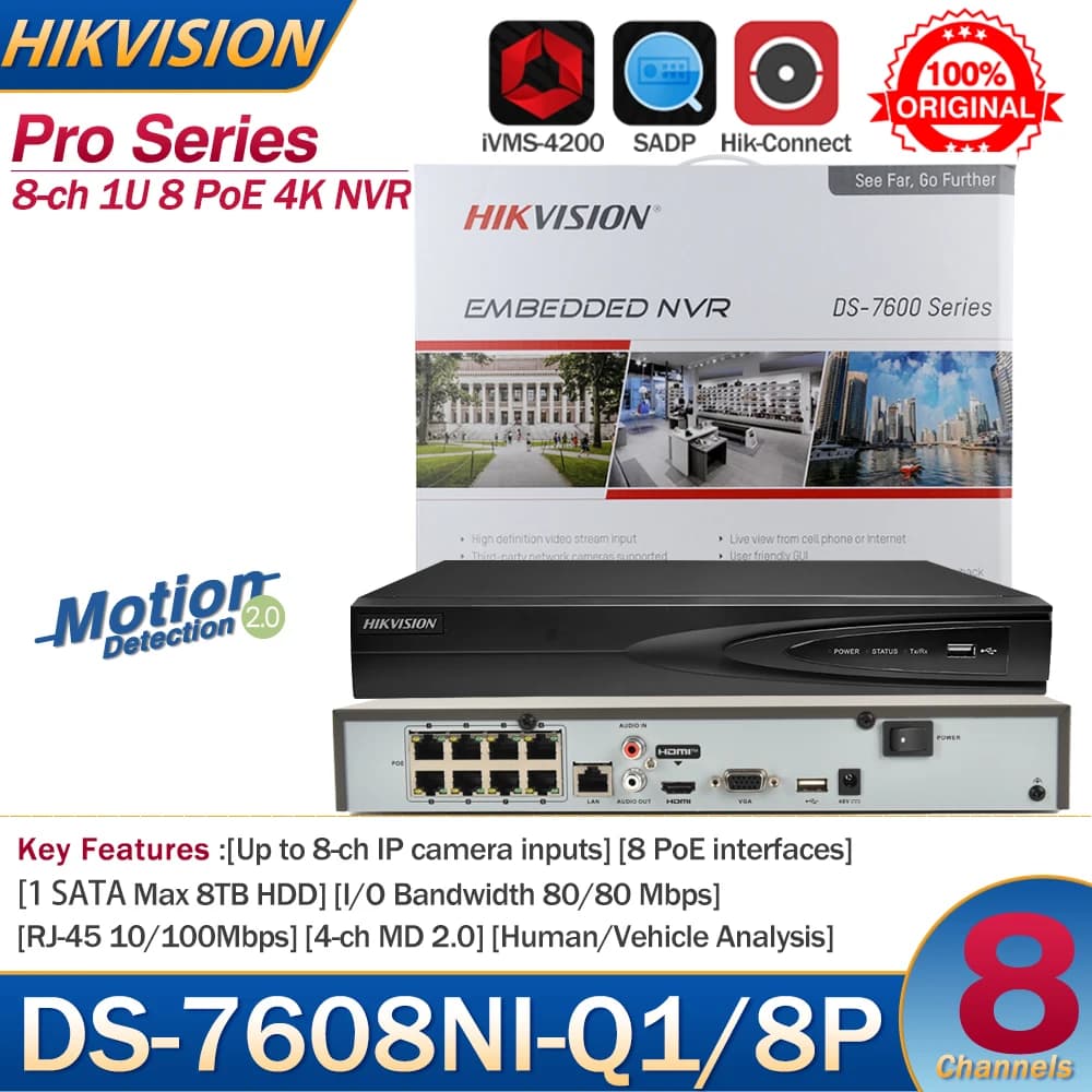 Hikvision NVR 8-ch 1U 8 PoE 4K NVR DS-7608NI-Q1/8 P ingressi telecamera IP fino a 8-ch videoregistratore di rete supporto telecamera di terze parti