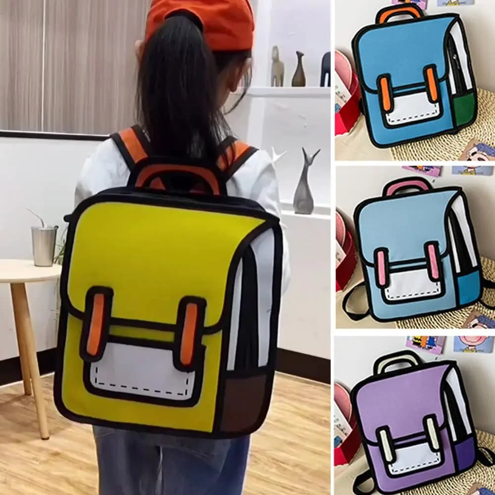 Fashionable 2D Comic Print Student Schoolbag Lightweight Large Capacity Student Backpack Adjustable Strap Book Bag Boys Girls