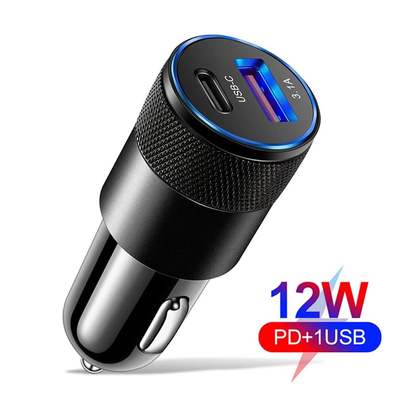 Mini caricabatteria da auto 12W QC3.0 PD 12-24V accendino 2 porte caricabatteria da auto USB tipo C a ricarica rapida per Xiaomi Samsung Huawei iPhone Power