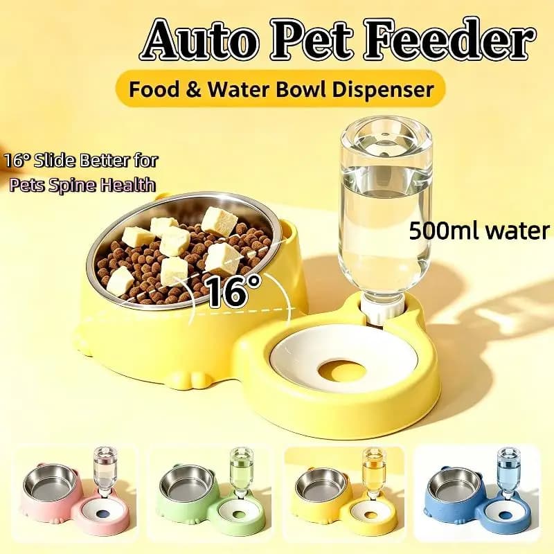 2 In 1 Pet Auto Feeder Automatic Food Bowl Water: Dispenser Dog Cat 16°Tilted Tray
