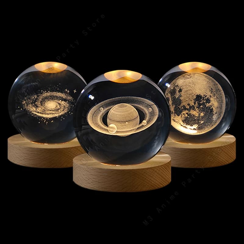 Unique Crystal Ball 3D Night Light Led Led Bedside Tablet Enchanted Galaxy Lamp Saturn Planets Moon Birthday Gift for Kids Toy 5 cm