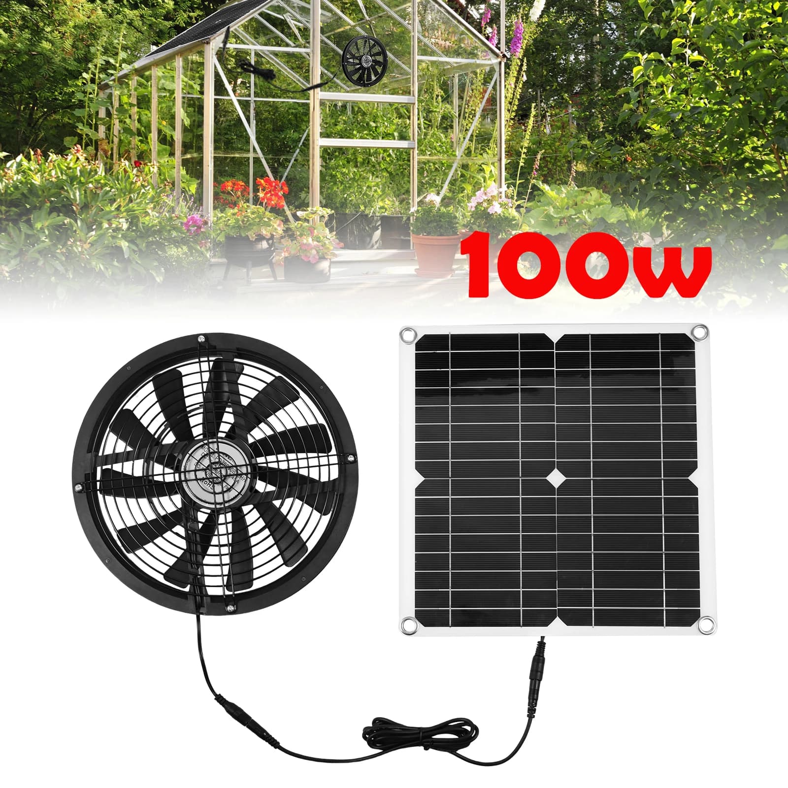 Ventilatore di scarico da 100 W con pannello solare Set di ventilazione rotonda Ventilatore di scarico per pollame all'aperto Ventilatore per capannone in serra