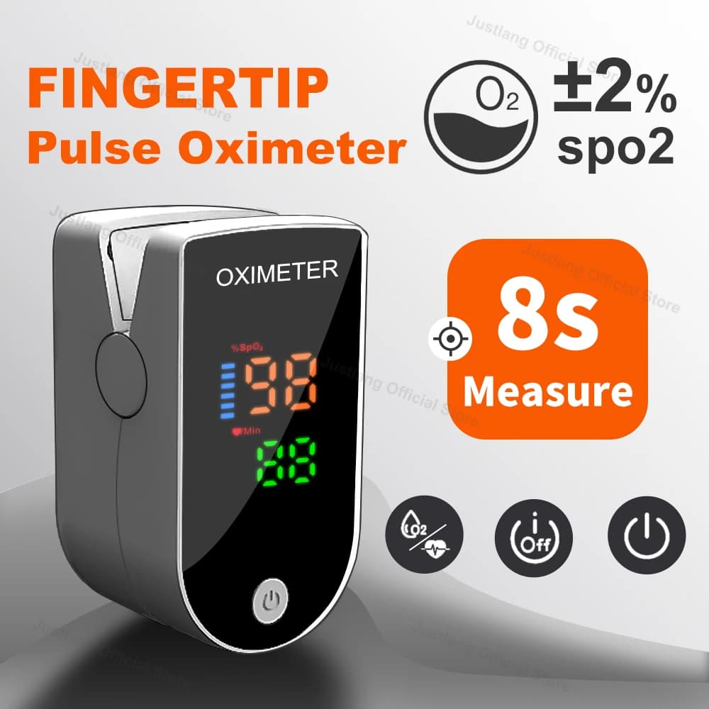 JUSTLANG finger pulse oximeter Portable 4 colors oxygen saturation monitor in blood LED display finger oxymeter test SPO2