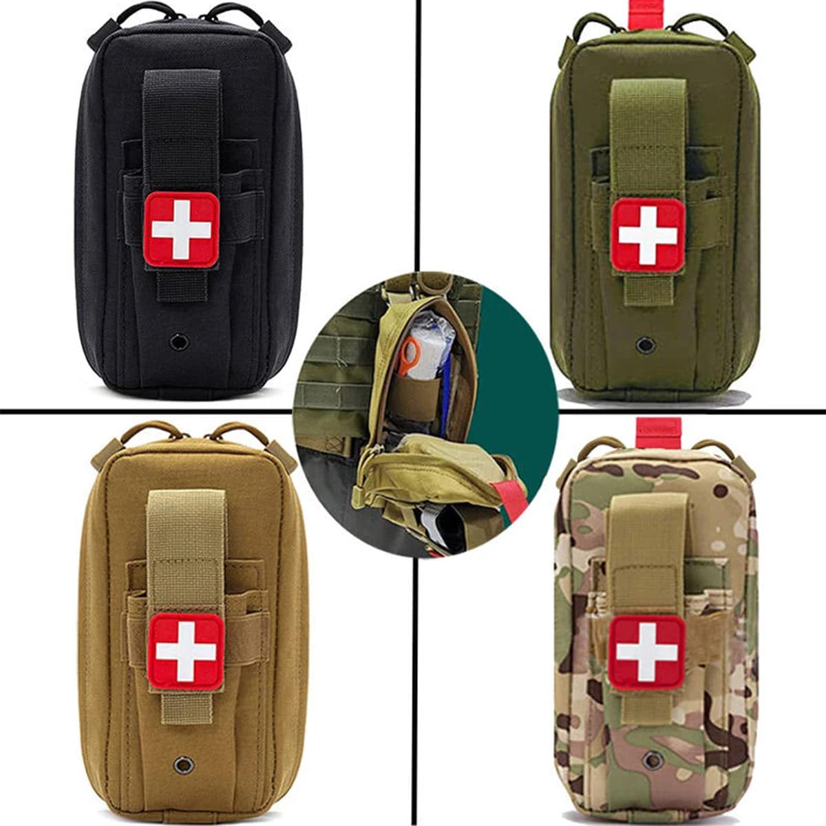 Custodia medica tattica MOLLE, custodia di pronto soccorso EMT strappabile Kit trauma IFAK Borsa di sopravvivenza per trasporto quotidiano include toppa incrociata