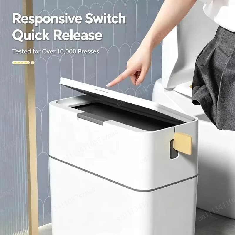 Toilet Trash Can Built In Brush Lid Auto Bag Replace For Bathroom Home Living Room Sanitary Storage Container