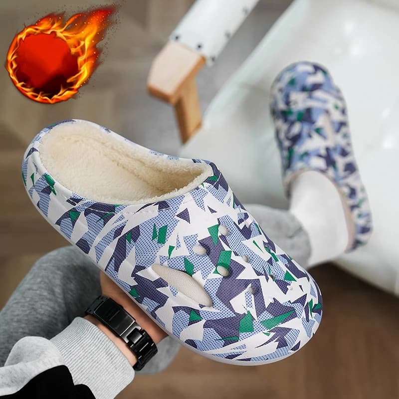 Pantofole in cotone per uomo e donna, autunno e inverno, foderate in pile, ispessite, impermeabili, adatte per uso interno ed esterno